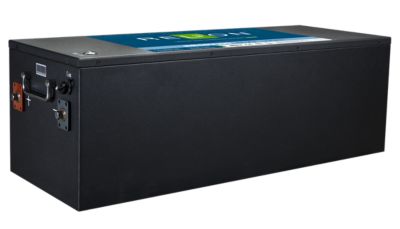 RELiON RB48V100 LIFEPO4 Legacy Lithium Battery, black rectangular design, labeled with brand and model, suitable for energy storage.