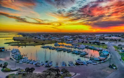 sunset over rockport center for the arts