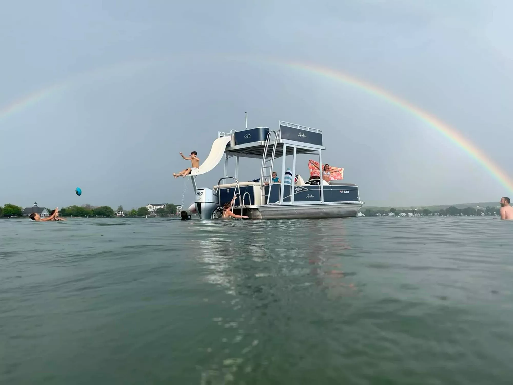 pontoon with rainbow