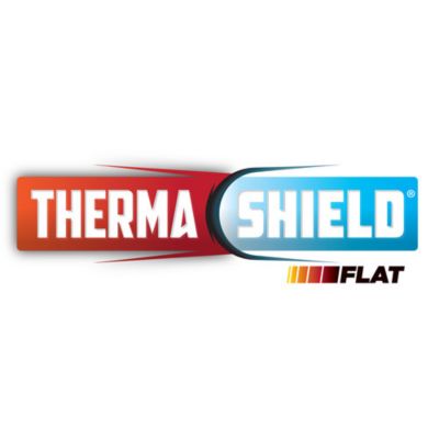 ThermaShield Flat Sleeving logo displaying thermal protection concept with vibrant red and blue color scheme.
