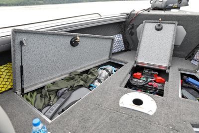 Tyee Bow Deck Port Storage Compartments Open