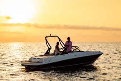 girl sitting at the front of the VR4 bowrider boat