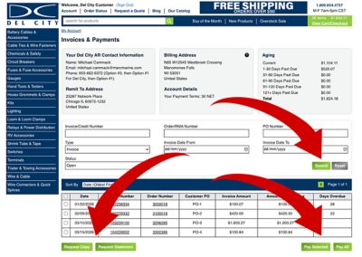 Screenshot of where you can fine the search, request statements and pay selected options