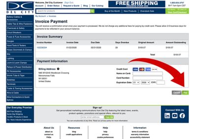 Screenshot showing where to pay your invoice online