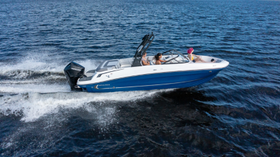 Three Women Riding in Bayliner Bowrider, Starboard View, Boat Underway