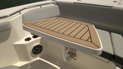 Bow table with teak overlay