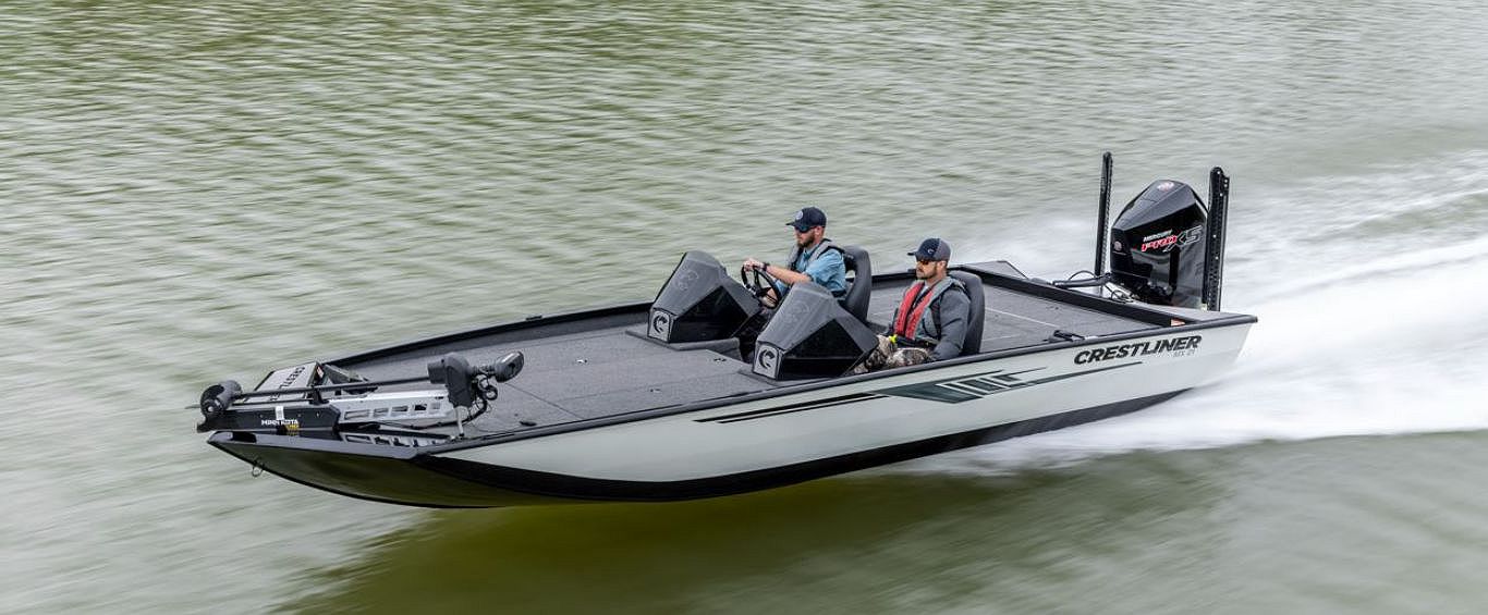 Two Men Riding in Crestliner MX 21 Bass Fishing Boat
