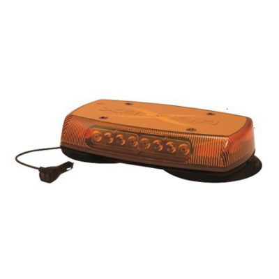 LED mini bar with amber casing and vacuum magnet base, ideal for vehicle signaling and safety in emergency situations.