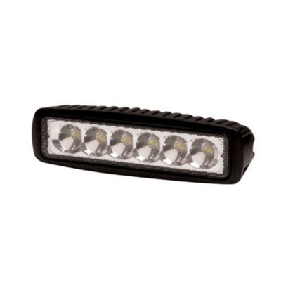 Mini rectangular LED light with 6 bulbs, black casing, and spot beam design for efficient illumination.