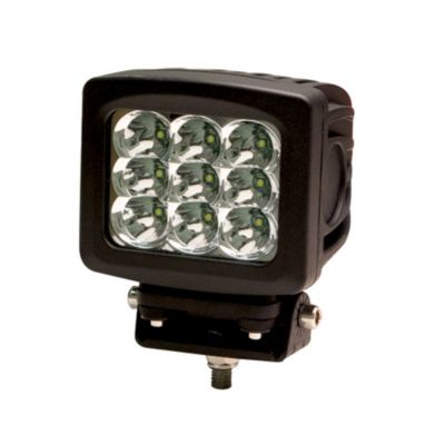 Rugged black square LED light with nine bulbs, durable design, ideal for outdoor and industrial settings.