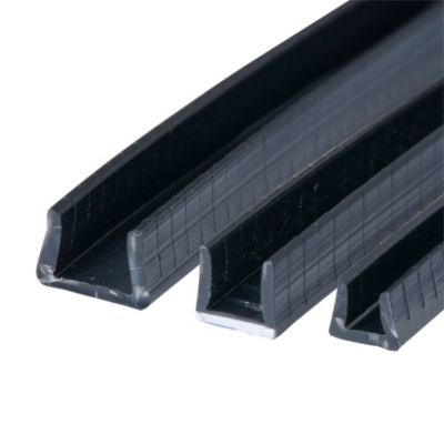 Flexible grommeting strips in black, showcasing their versatility and durable design for various applications.