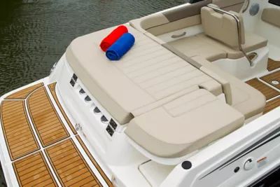 couple lounging on a VR6 bowrider boat