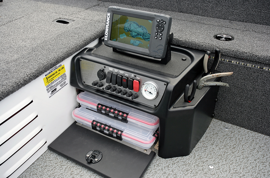 1650 Angler Tiller Command Console with Tackle Tray Storage and Integrated Tool Holder