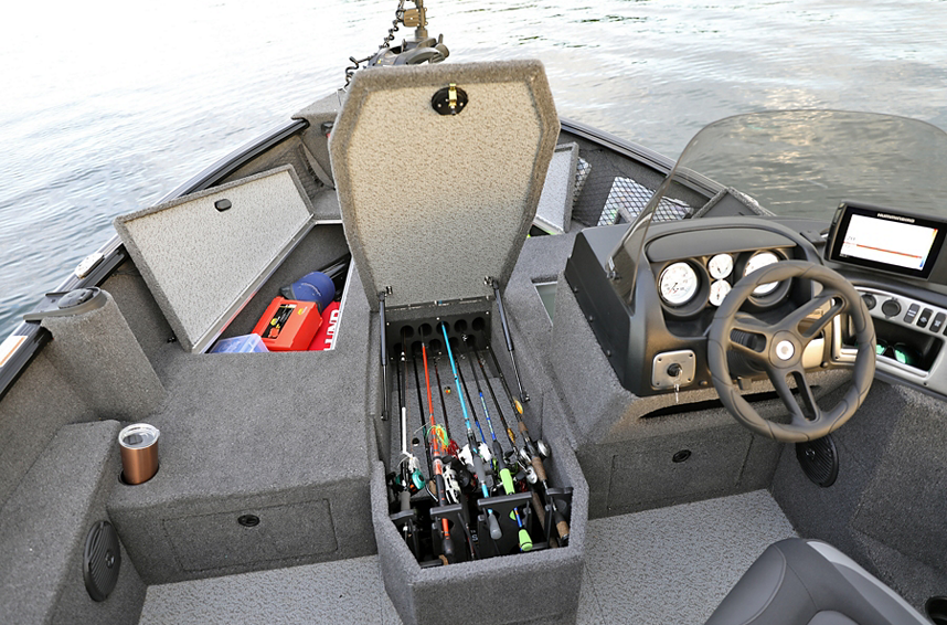 1775 Impact XS SS Bow Deck Storage Compartments Open