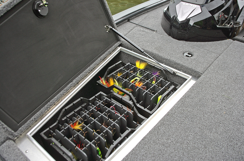 2075 Pro-V Musky Bow Deck Starboard Storage Compartment with Standard Musky Tackle Boxes
