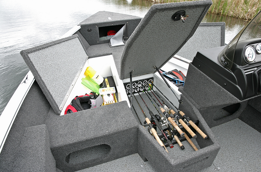 Adventure SS Bow Deck Storage Compartments Open