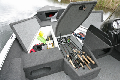 Adventure SS Bow Deck Storage Compartments Open