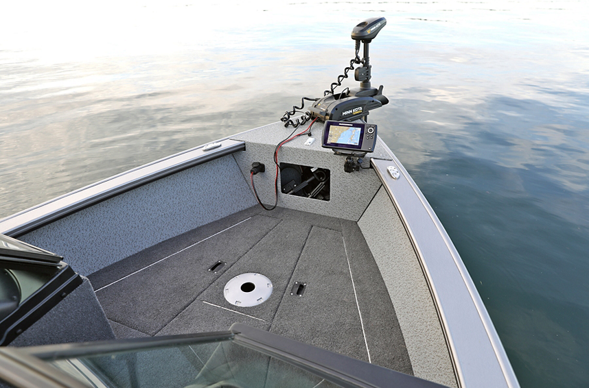 Fisherman Bow Deck Storage Compartments Closed (Shown with Vinyl Main Option)