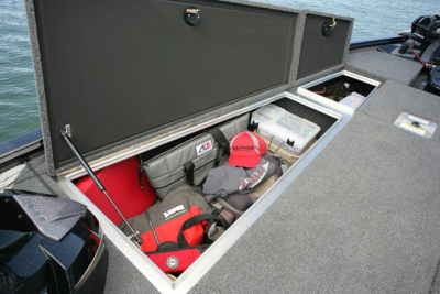 Pro-V Musky Bow Deck Port Storage Compartment Open