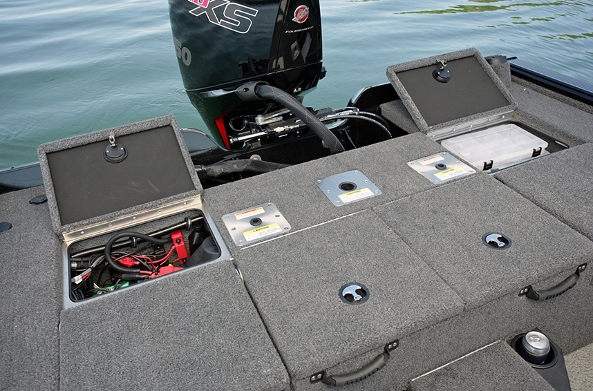 Pro-V Musky XS Aft Deck Storage Compartments Open