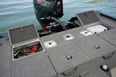 Pro-V Musky XS Aft Deck Storage Compartments Open