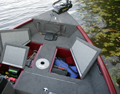 Rebel XL Bow Deck Storage Compartments Open