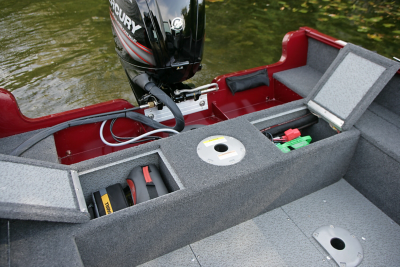 Rebel XL Sport SS Aft Deck Storage Compartments Open