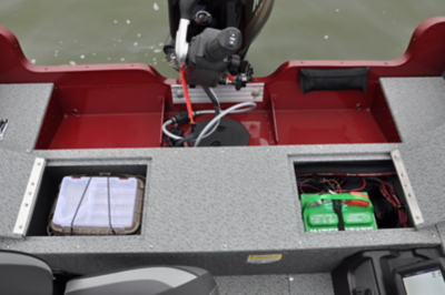 Rebel XL Tiller Aft Deck Storage Compartments Open