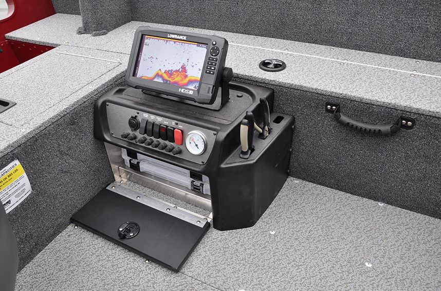 Rebel XL Tiller Command Console and Tackle Tray Storage Open