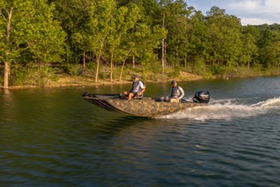 Fisherman Standing on Lowe Skorpion 16 Bass Fishing Boat