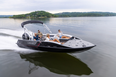 Friends riding in a Lowe SD224 Pontoon