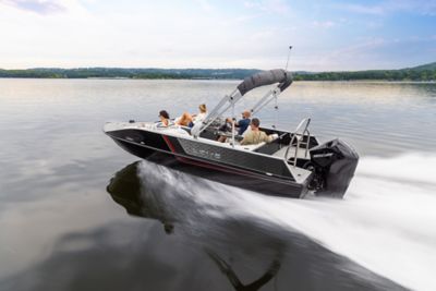 Friends riding in a Lowe SD224 Pontoon