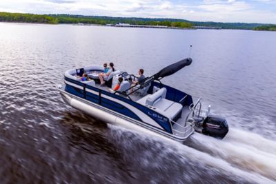 Mom, Dad and Two Children Riding in Lowe SS230 Pontoon Boat