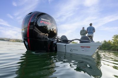 Fisherman Standing on Lowe Aluminum Bass Fishing Boat, Starboard View