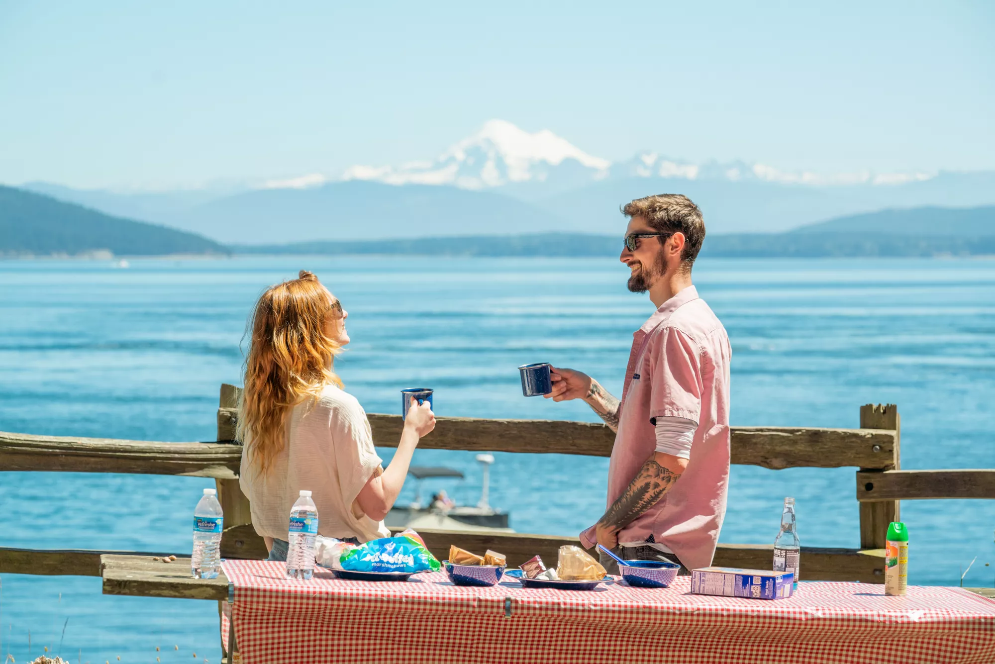 Couple eating with a view